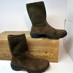 Lands End Suede Leather Sweater Boots Womens 8 Fleece Cozy Cabincore Winter Zip
